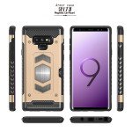 Wholesale Galaxy Note 9 Metallic Plate Case Work with Magnetic Holder and Card Slot (Black)